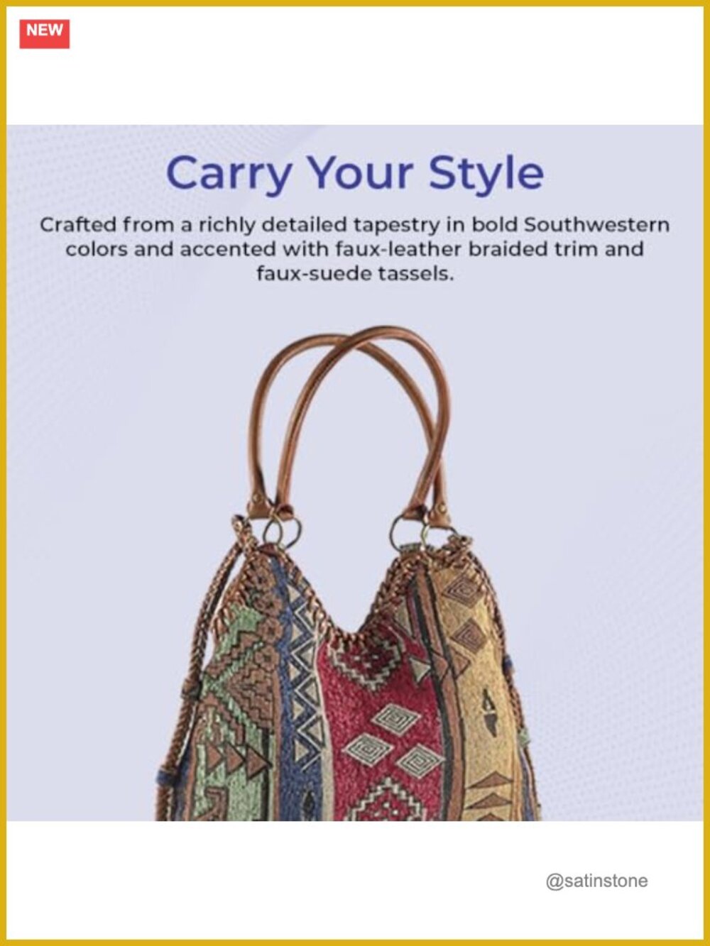 Tapestry Hobo Bag with Snap Closure, Lined Interior, Pockets, Double Handles 21" - Picture 3 of 6